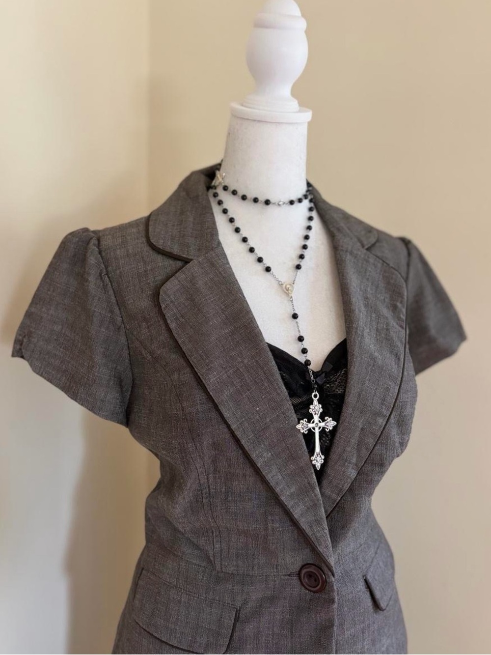 NEW! Vintage Y2K brown grunge babydoll blazer jacket blouse top office twee 10 - Picture 3 of 10